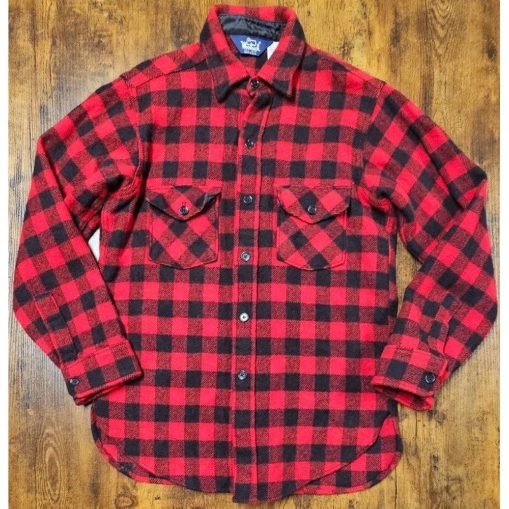 Vintage 70s Woolrich Hunting Red Black Wool Buffalo Plaid Flannel Shirt Medium